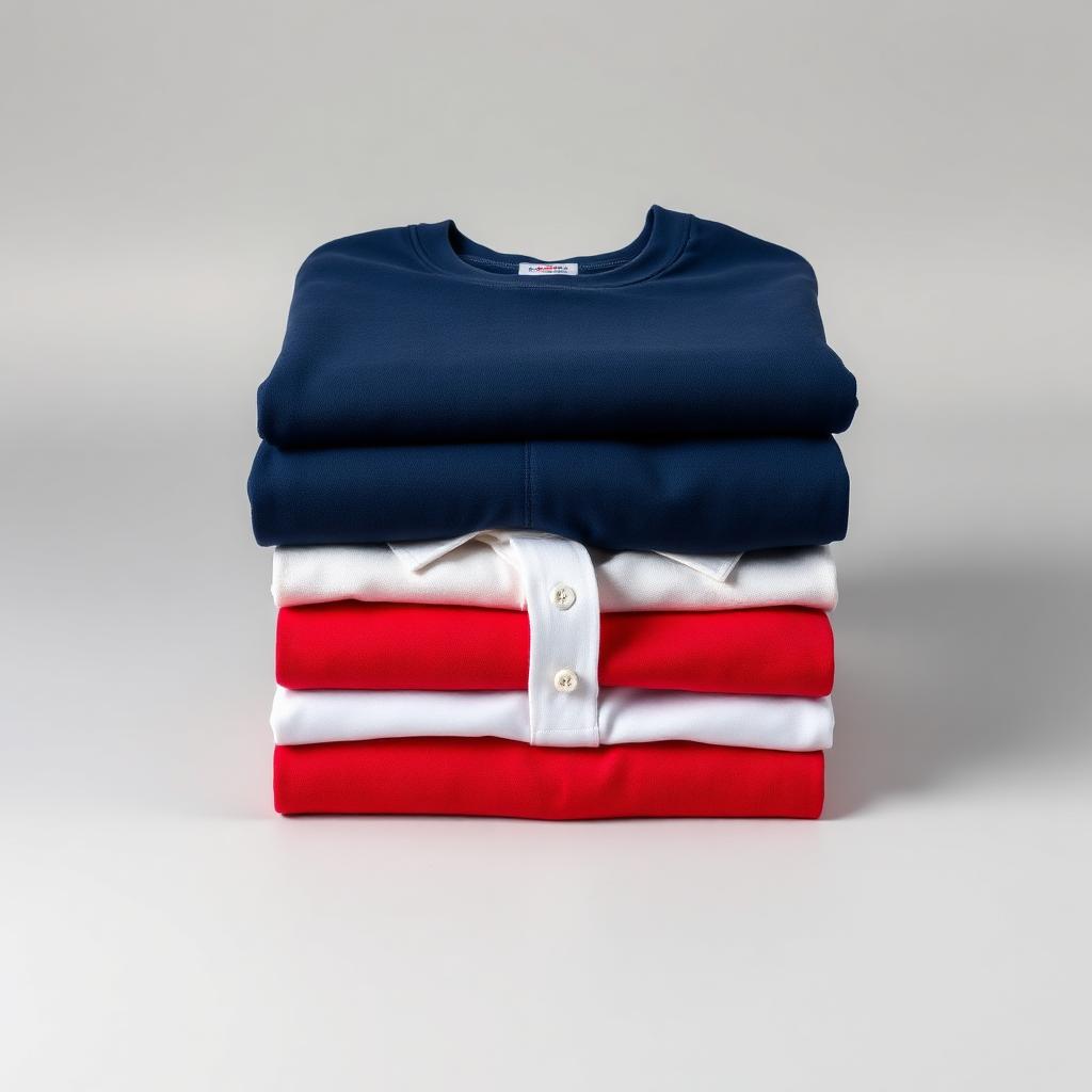 Stacked custom apparel in a warm neutral palette