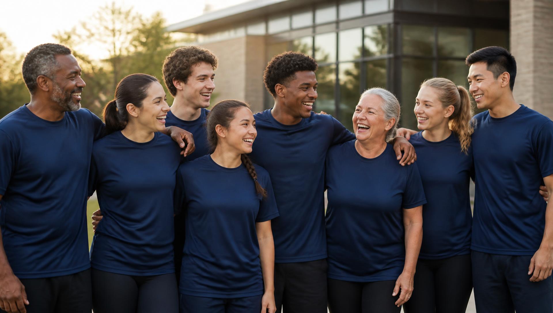 Group of people wearing matching custom club apparel outdoors