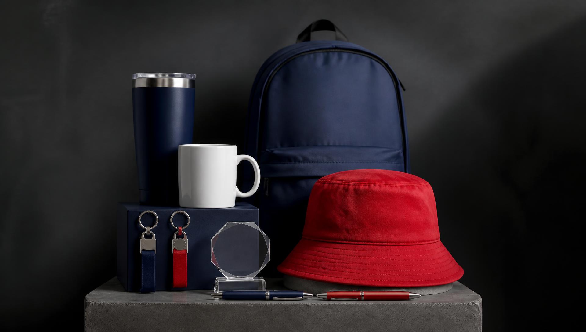 Assortment of promotional products in brand colors